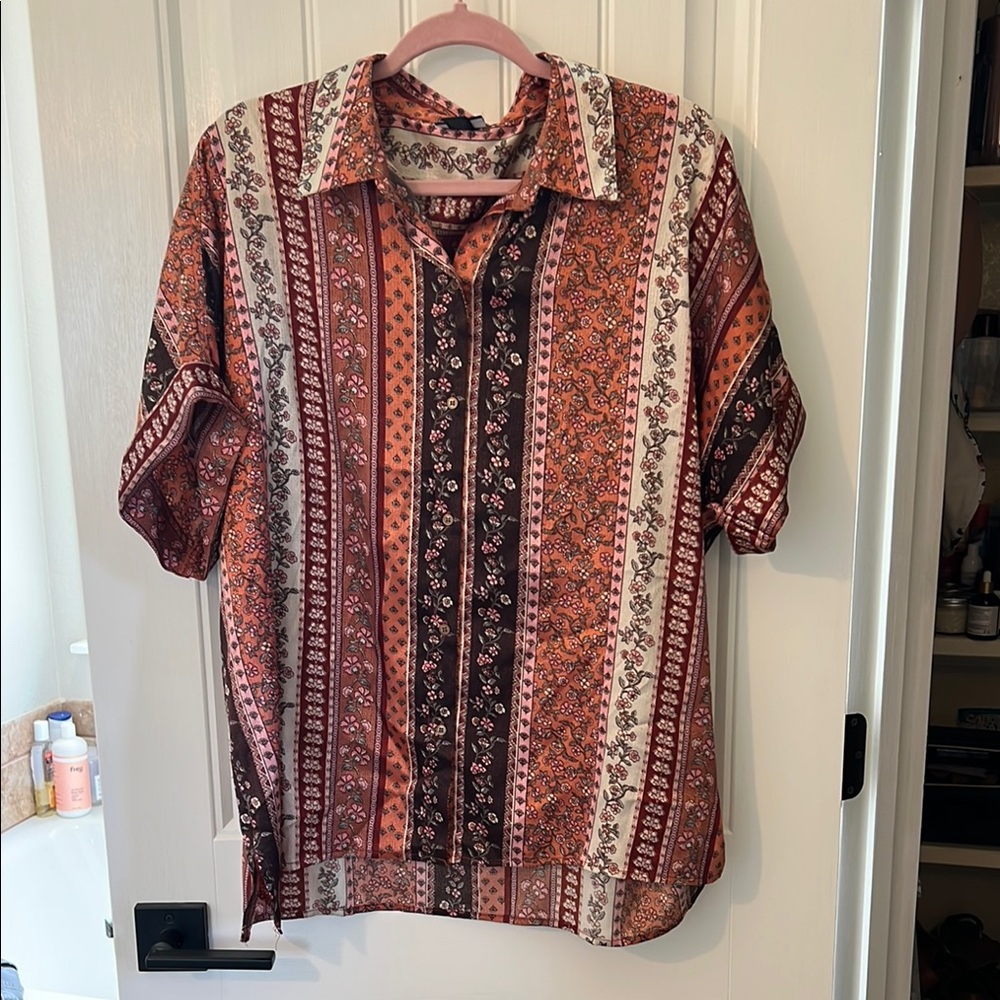 Daytrip Red and Orange Casual Button Down Shirt